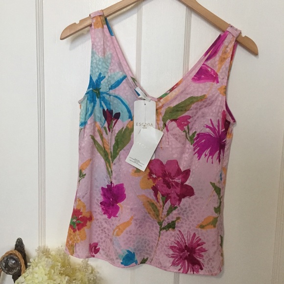 Escada Floral Print Silk Tank Top/Cami Size 34 - Picture 5 of 8